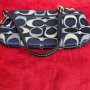 Coach Navy Signature Canvas Wristlet with Gray 'C' Pattern EUC